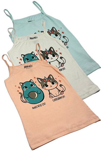 TOLIN Girl's 3-Pack Thin Strap Cotton L Stretch Fabric B Printed Undershirt 1425