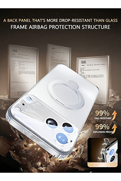 yaqeen iPhone 17 Pro Max case 360° rotating magnetic charge stand protective cover all-around protection