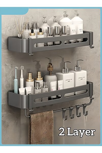 Generic حامل دش، رف حمام، منظم دش حمام، مقاوم للصدأ، مثبت على الحائط، عبوة من قطعتين