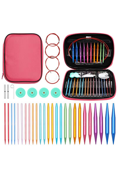 Choice1 مجموعة إبر حياكة ملونة مكونة من 26 قطعة، إبر دائرية قابلة للفصل والتبديل