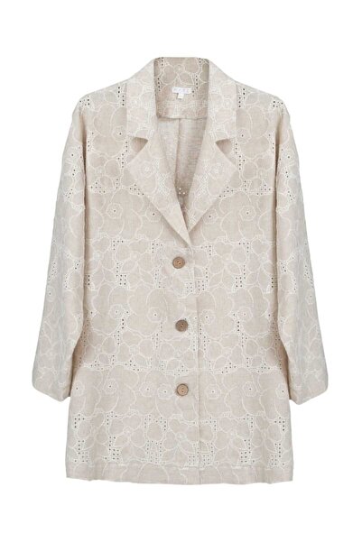 By Mare Style CELIA-Rahat Kesim Düğmeli Keten Brode Ceket