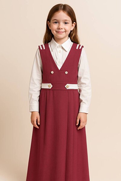 La reina petite Larina Petite pink elementary school pinafore with a white pleated shirt