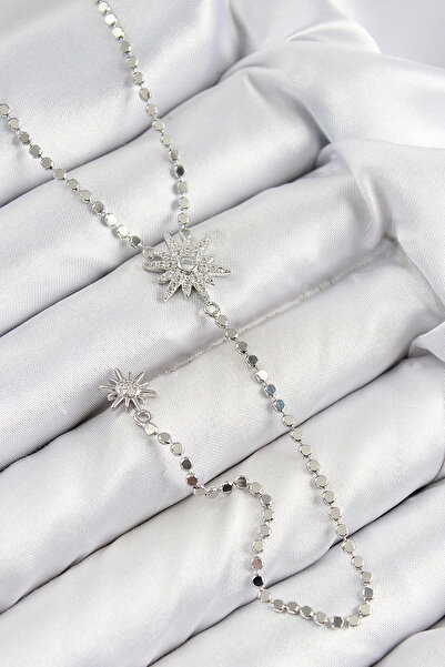 shopwave قلادة من حجر الزركون النحاسي مع سلسلة مكسورة على شكل نجمة القطب موديل Y باللون الفضي