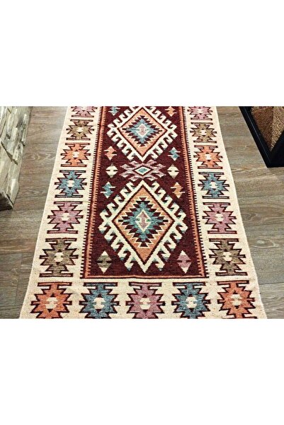 OEM Traditional woven reversible rug, 80x200 cm, red and cream (004)