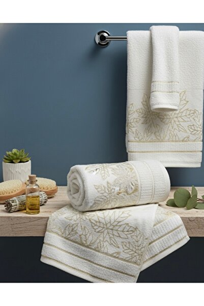 Evoya Home %100 Pamuk Beyaz Altın Varanklı 50X90 El , Yüz Havlusu , Banyo Hav...