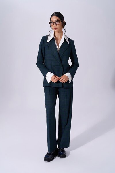 Naar Green Long Sleeve Checkered Women's Jacket - Naar91612-Original