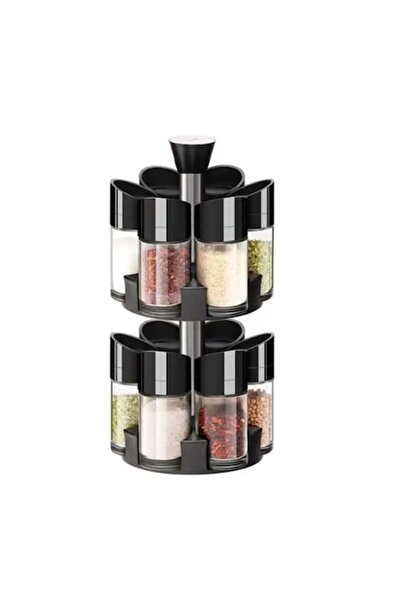 Boxely Spice Containers Set, 12 Jars, 360° Rotating ABS Stand, Black, 11.5 x 5 cm