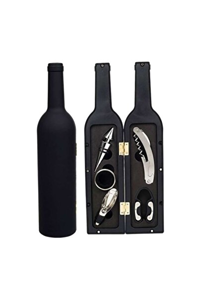 OEM Wine Accessories Set, Bottle-shaped Box, Black, 5 Pieces, Metal Alloy/Rubber