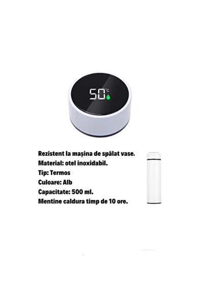 import Termos alb cu indicator de temperatură și afișaj tactil LED, 500 ml