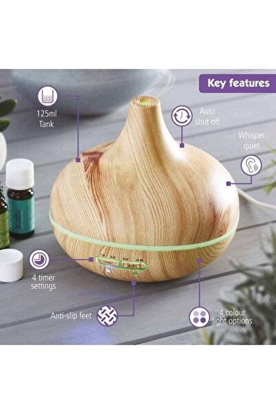 OEM Aromatherapy Diffuser Humidifier with Battery & LED, Light Oak, 235ml, 9h