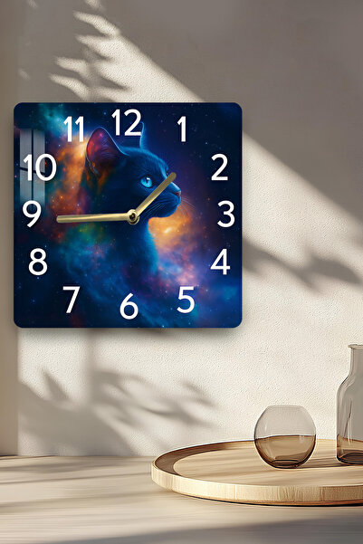 kutuTR 3D Looking Tempered Glass Square Clock – Cat in Space Themed Uv Printing 33X33 cm - Kcs131