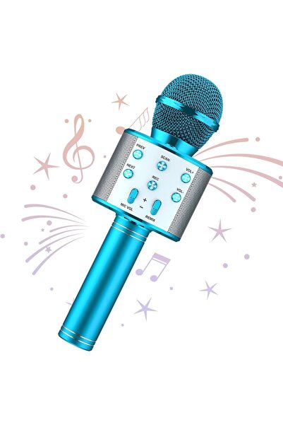 HYT Karaoke Microphone with Wireless Speaker, Noise Reduction, Bluetooth, SD/USB/Aux, Blue