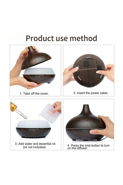 EvoSmart Umidificator UD-17, LED cu 7 culori, Telecomandă, Purificator de aer, Difuzor de arome, 400 ml, Lemn închis la culoare