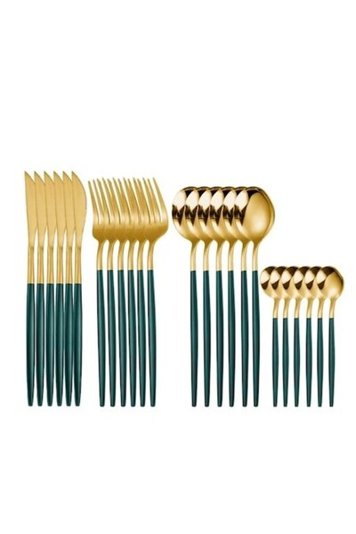 Boxely Stainless Steel Cutlery Set 24 pcs, for 6 People, Gold/Green