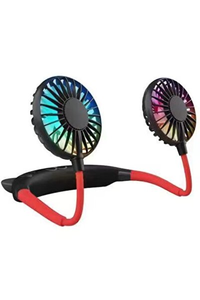 Betrusami Ventilator de gât, LED, 3 viteze, negru/roșu