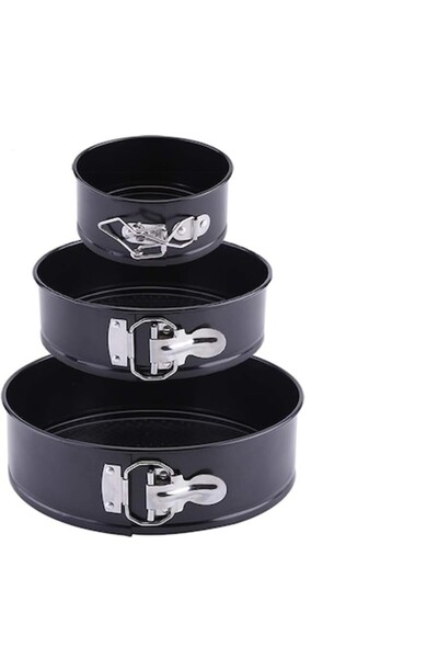 Realsunny Set of 3 baking pans, round, removable base, 10/18/23 cm, black