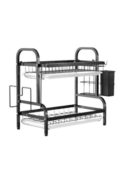 lotfi Scurgător de vase cu tavă de colectare a picăturilor, 2 niveluri, metal, negru mat, 53 x 23,5 x 39 cm
