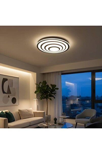 ACCEPT Round LED Ceiling Light, Black with Illuminated Frame, 40 cm, 3 Lights