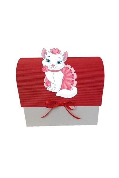 OEM Cutie cadou botez, 34x30x17 cm, roșie, pisică