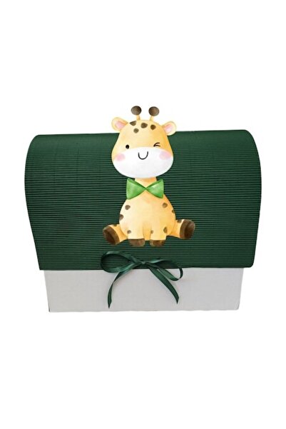OEM Cutie cadou pentru botez, 34x30x17 cm, verde închis, girafă