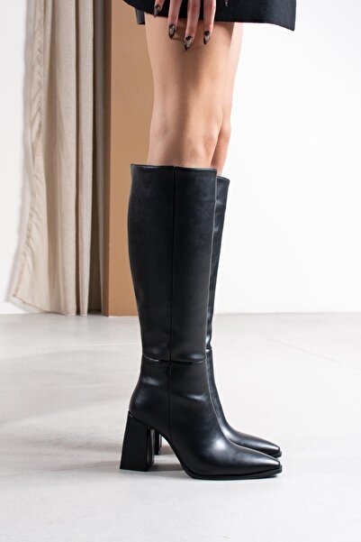 FSKOMBİN Michel Black Zipper Detail Heeled Women's Boots