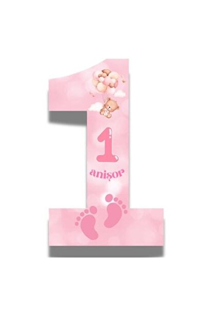 OEM Număr de ziua de naștere din polistiren 1, roz, 50 cm, ursuleț cu baloane
