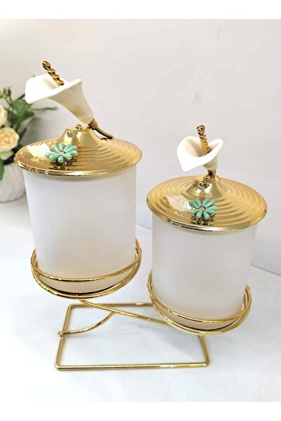 Generic 2Piece Glass Candy Jar with Metal Stand and Lid