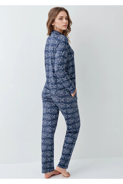 Loule Women's Clothing Cotton & Modal Blue Shirt Pajama Set L1.Ar.340.2.001