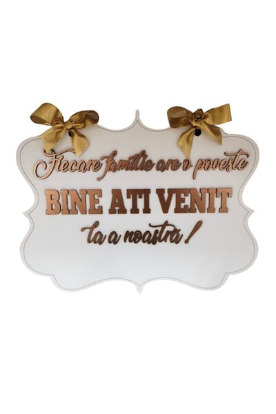 OEM Wedding banner 'Every family has a story, WELCOME to ours', MDF, white, 41x30 cm