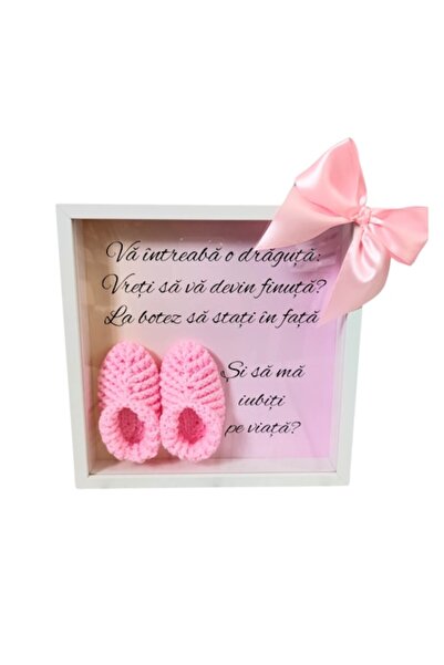 OEM Ramă 3D „Cerere în căsătorie pentru nași” cu botoșei croșetați, 25x25 cm, roz