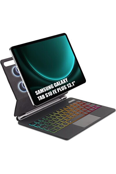 m.tk moveteck Samsung Galaxy Tab S10 Fe Plus 13.1 inç Magic Keyboard Touchpad Rgb Işıklı Klavyeli Kılıf (SM-X620)