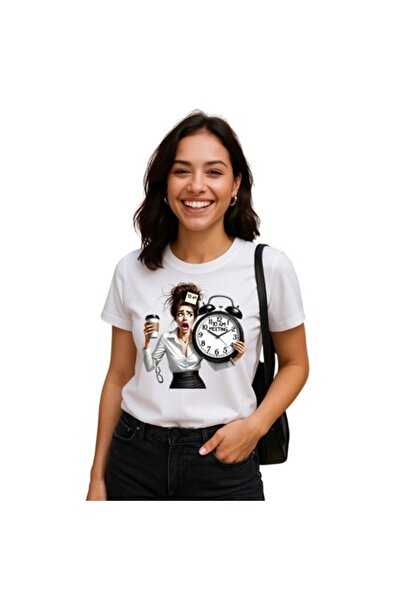 OEM Women's white T-shirt, XL, 100% cotton — 'Woken by coffee and deadline'