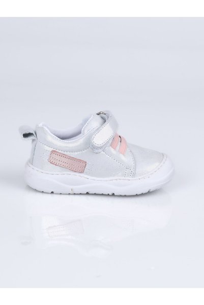 Sibel S.035 Genuine Leather Elastic First Step Sneakers-Silver Silvery - 25