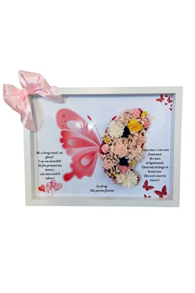 OEM Tablou cu mușchi fluture pentru nași de botez, 30x40 cm