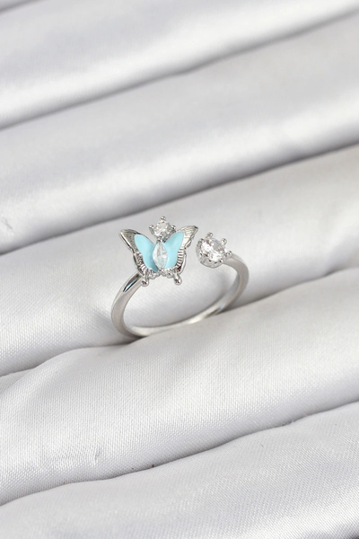 shopwave خاتم نسائي من النحاس الفضي على شكل فراشة