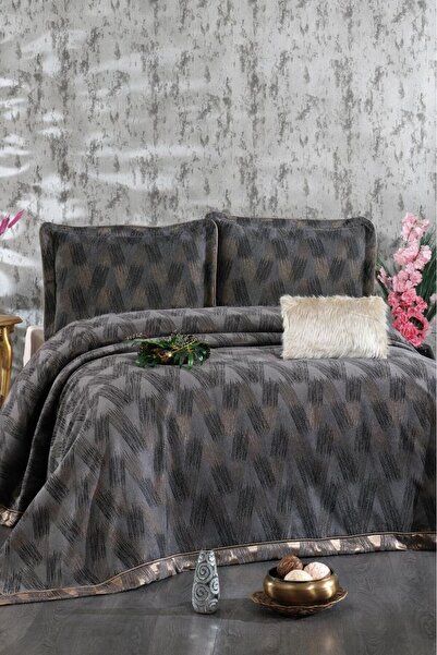 Çeyiz Diyarı Caprice Chenille Double Bedspread 260X260 cm Anthracite
