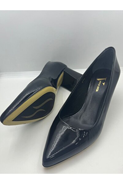 VEYİS USTA Genuine Leather Patent Leather Thick Heel 5 cm Daily Wear