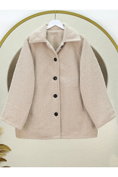 nedo7 Double pocketed, buttoned front lined boucle coat - beige