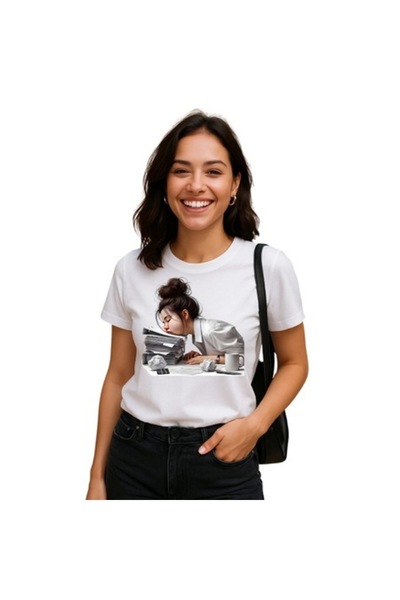 OEM Tricou alb de damă, mărimea M, 100% bumbac – „Obosită, dar hotărâtă”