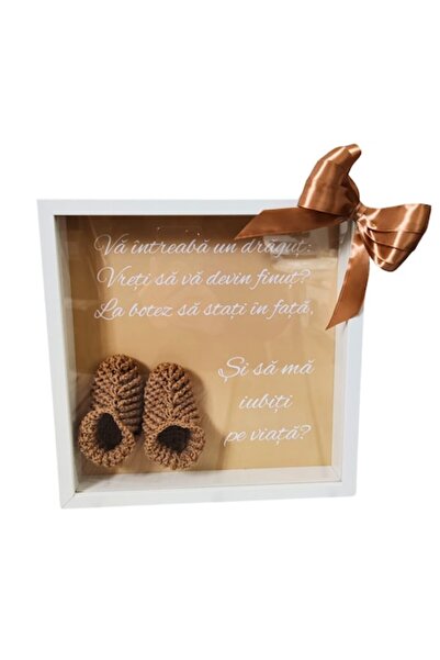 OEM 3D frame for asking godparents with crocheted booties, 25x25 cm, Color brown