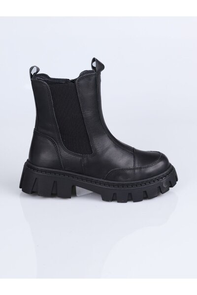 WORLD KİDS K-2037 Genuine Leather Boots F.-Black - 34