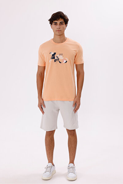 Rowinger Geometric Pattern on the Front Printed Crew Neck Cotton T-Shirt