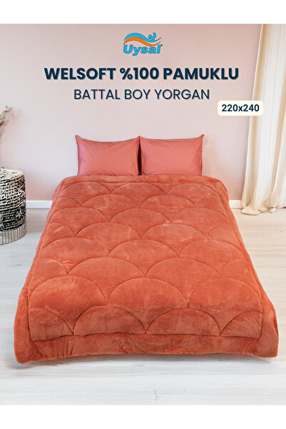 UYSAL WELSOFT AKFİL MİDYE DESEN BATTAL BOY YORGAN TURUNCU 220x240