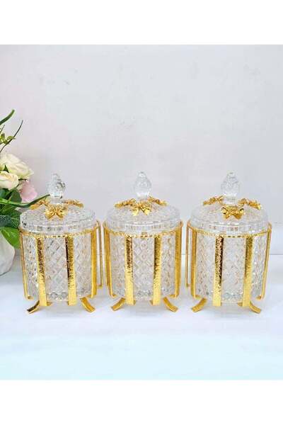 Generic Glass Sweet Bowl Set of 3 - Elegant Saffron & Dry Fruits Storage