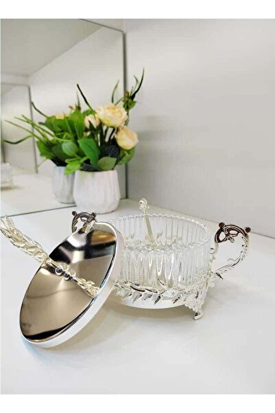 Generic Metal Sugar Bowl with Lid and Spoon - Silver Sugar Container for Coffee Bar