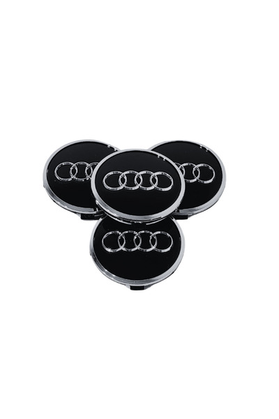 Audi Set 4 Capace Jante – 61 mm, Negru cu Ramă Argintie