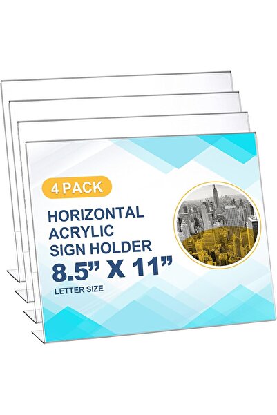 Slasa 4 Pack 11x8.5 L Type Acrylic Sign Holder Clear Plastic Tabletop Display Stand