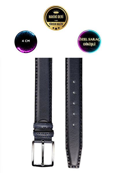 CüzCan Справжня шкіра, синій, 4 см, спеціальний шов, чоловічий ремінь (ДЖИНСИ/ЛІН/ТКАНИНА)