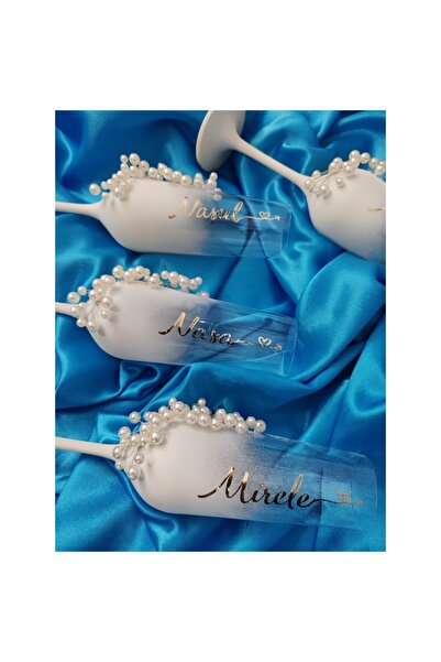 OEM Set of 4 white ombre glasses with pearls and gold text