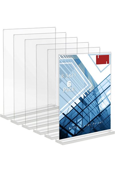 Slasa 6 Pack 8.5x11 L Type Acrylic Sign Holder Clear Plastic Tabletop Display Stand